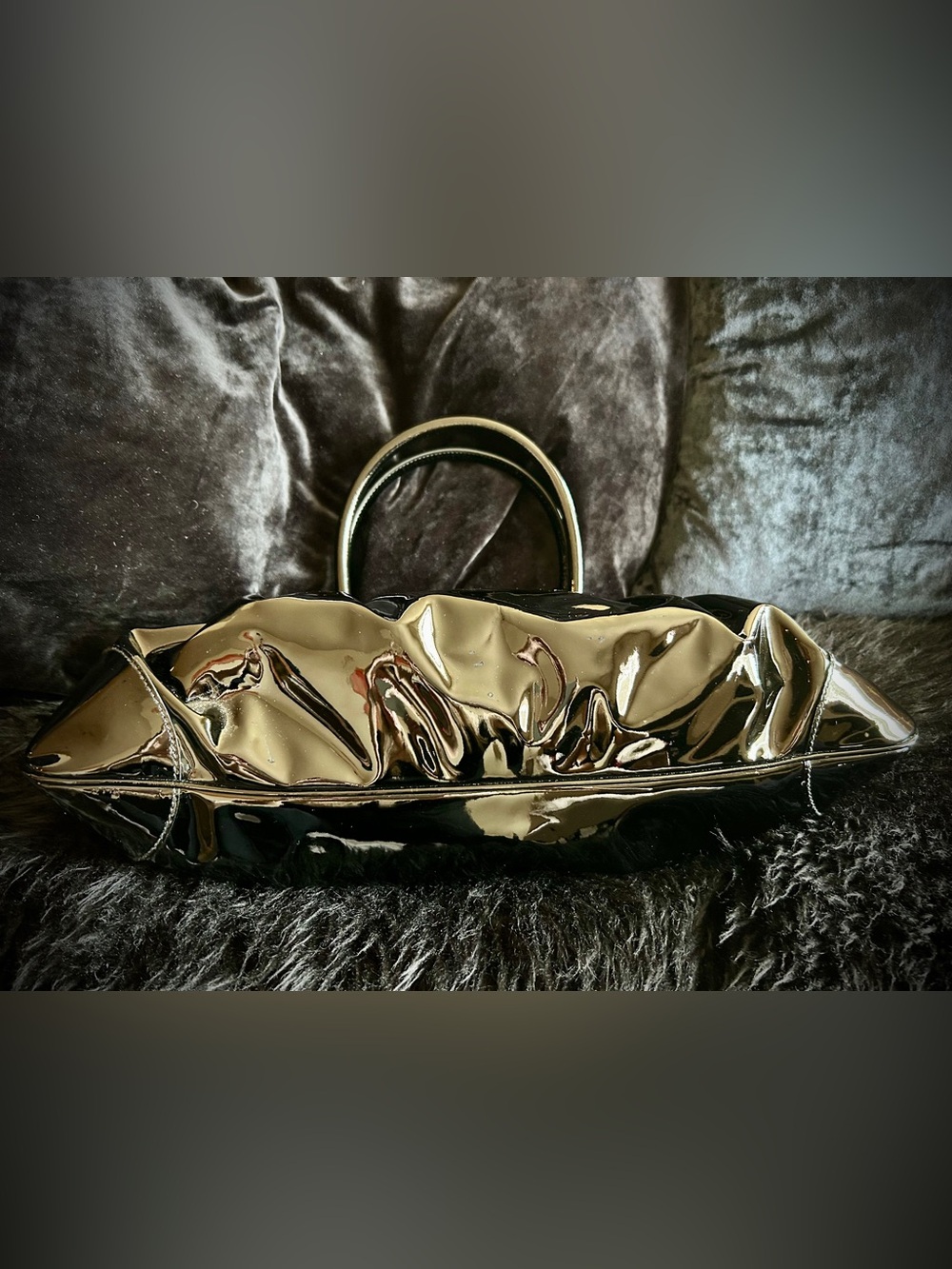 Vintage 2000s SALVATORE FERRAGAMO Marissa Gancini black patent leather bag,NEW - Picture 4 of 12